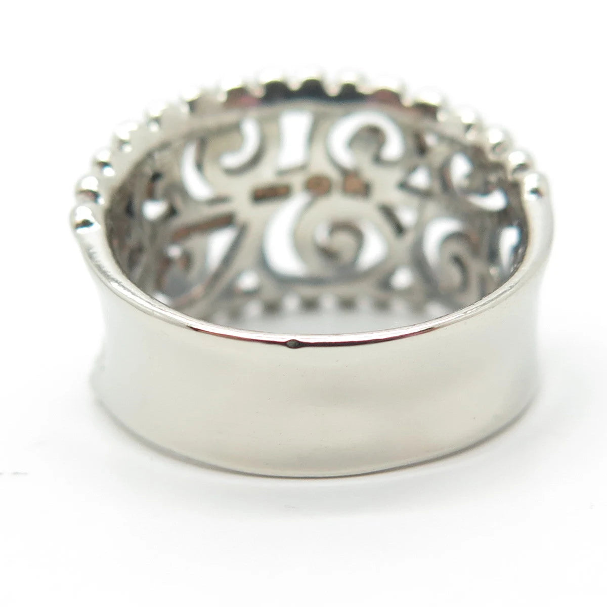 925 Sterling Silver Vintage Concaved Scroll & Beaded Ring Size 8