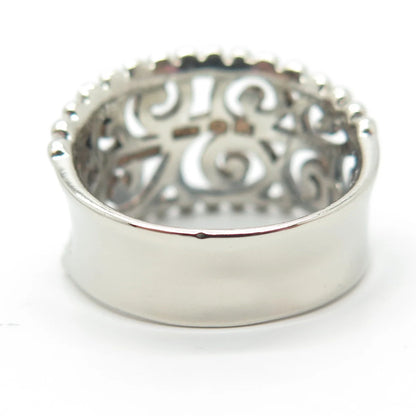 925 Sterling Silver Vintage Concaved Scroll & Beaded Ring Size 8