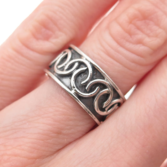 925 Sterling Silver Vintage Mexico Ornate Oxidized Band Ring Size 6