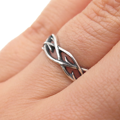 WALDECK 925 Sterling Silver Vintage Woven Wire Oxidized Band Ring Size 6.25
