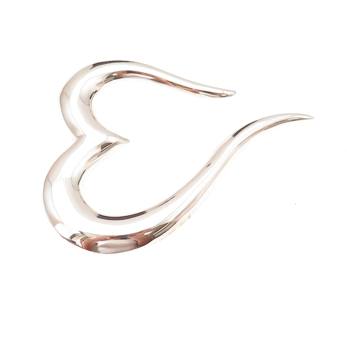 925 Sterling Silver Vintage Mexico Modernist Heart Large Pin Brooch
