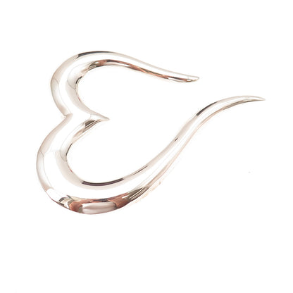 925 Sterling Silver Vintage Mexico Modernist Heart Large Pin Brooch