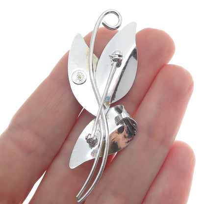 CURTIS CURTMAN 925 Sterling Silver Vintage Real Pearl Modernist Floral Brooch