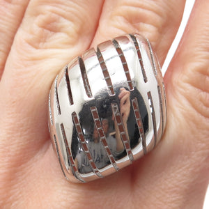 925 Sterling Silver Italy Modernist Rhombus Ribbed Dome Ring Size 8.5