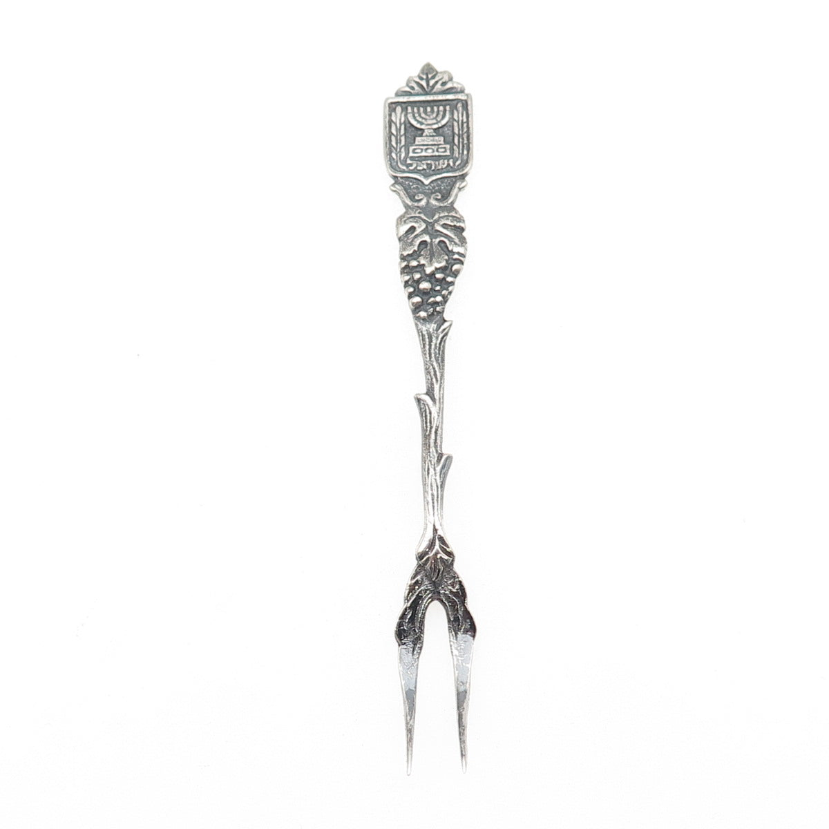 800 Silver Antique Israel Menorah Oxidized Olive Fork
