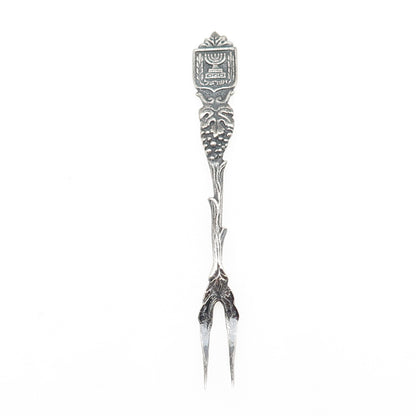 800 Silver Antique Israel Menorah Oxidized Olive Fork