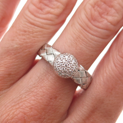 Jacmel Mauritius 925 Sterling Silver Round-Cut C Z Woven Ring Size 6.75