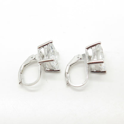 925 Sterling Silver White C Z Square Earrings