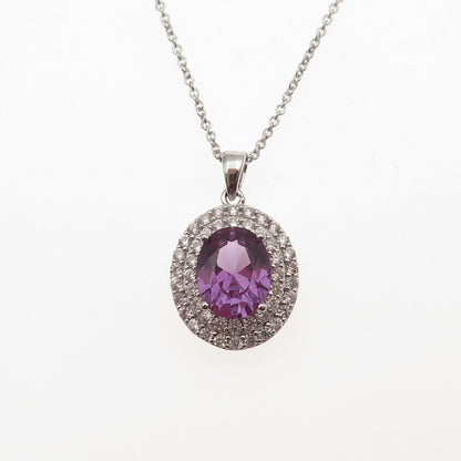 925 Sterling Silver Lab-Created Peacock Sapphire Real White Topaz Necklace 18"