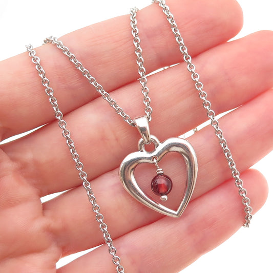 James Avery 925 Sterling Vintage Real Red Garnet Heart Cable Chain Necklace 24"