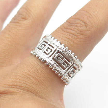 925 Sterling Silver Greek Maze Band Ring Size 9