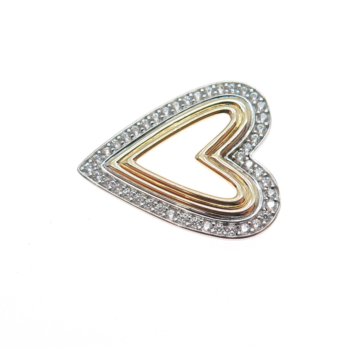 RL RICHLINE 925 Sterling Silver 2-Tone Round-Cut C Z Heart Slide Charm Pendant