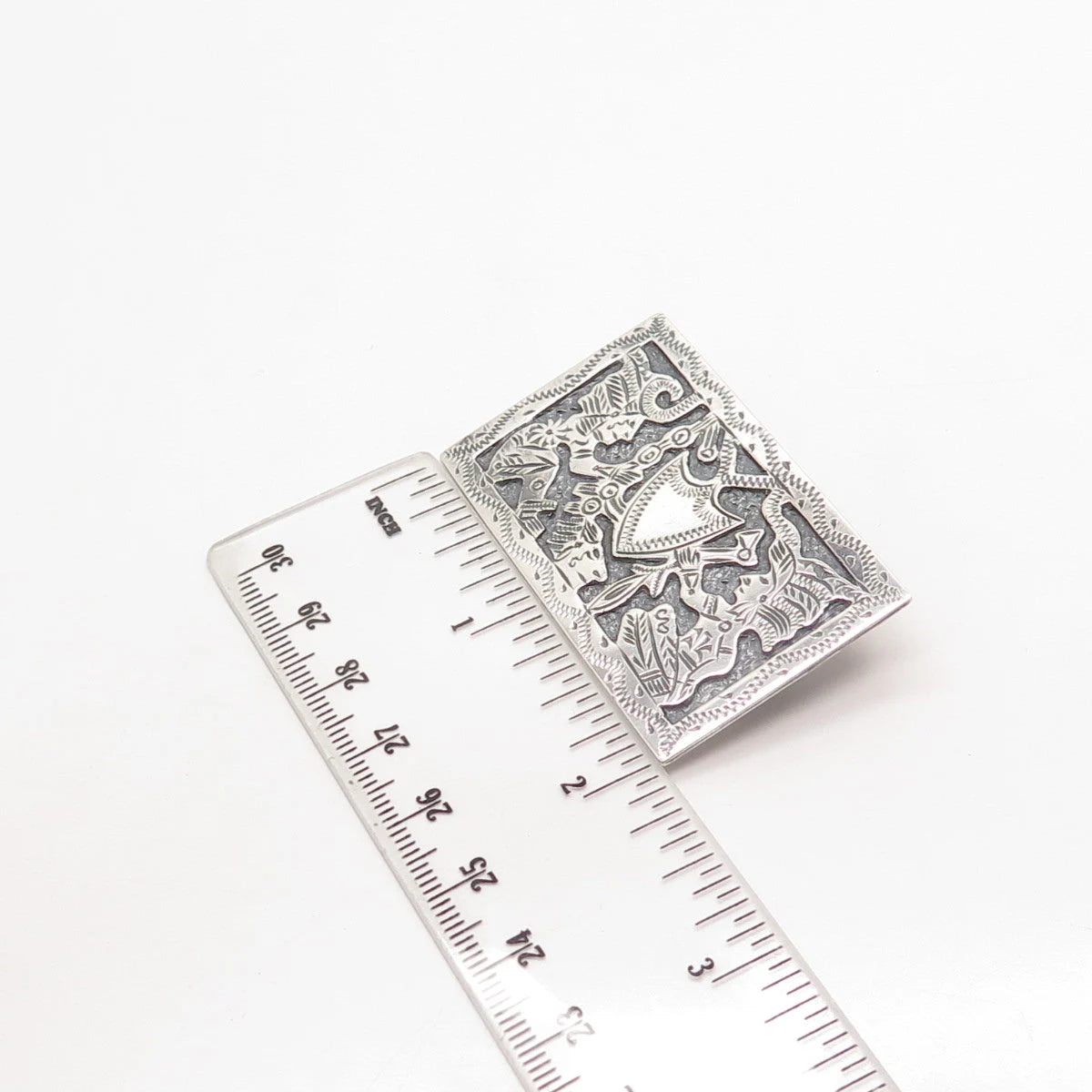 925 Sterling Silver Vintage Mexico Warrior Storyteller Rectangle Pin Brooch