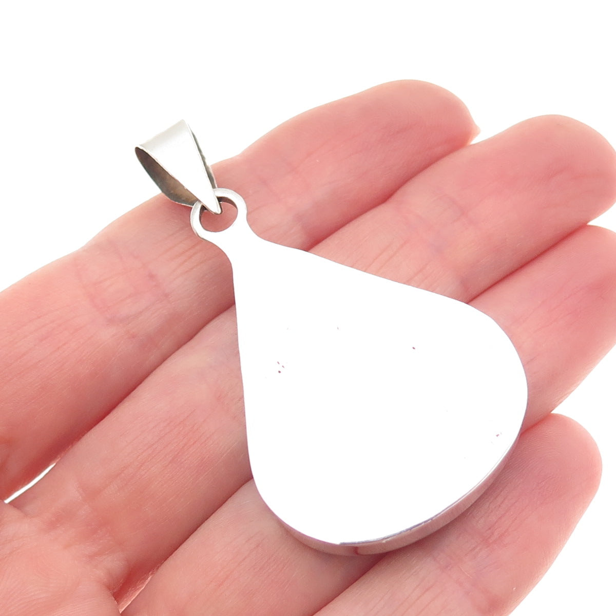 925 Sterling Silver Vintage Mexico Enamel Pressed Flowers Teardrop Pendant