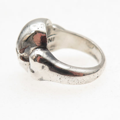 Versani 925 Sterling Silver Vintage Real Red Garnet Skull Oxidized Ring Size 5