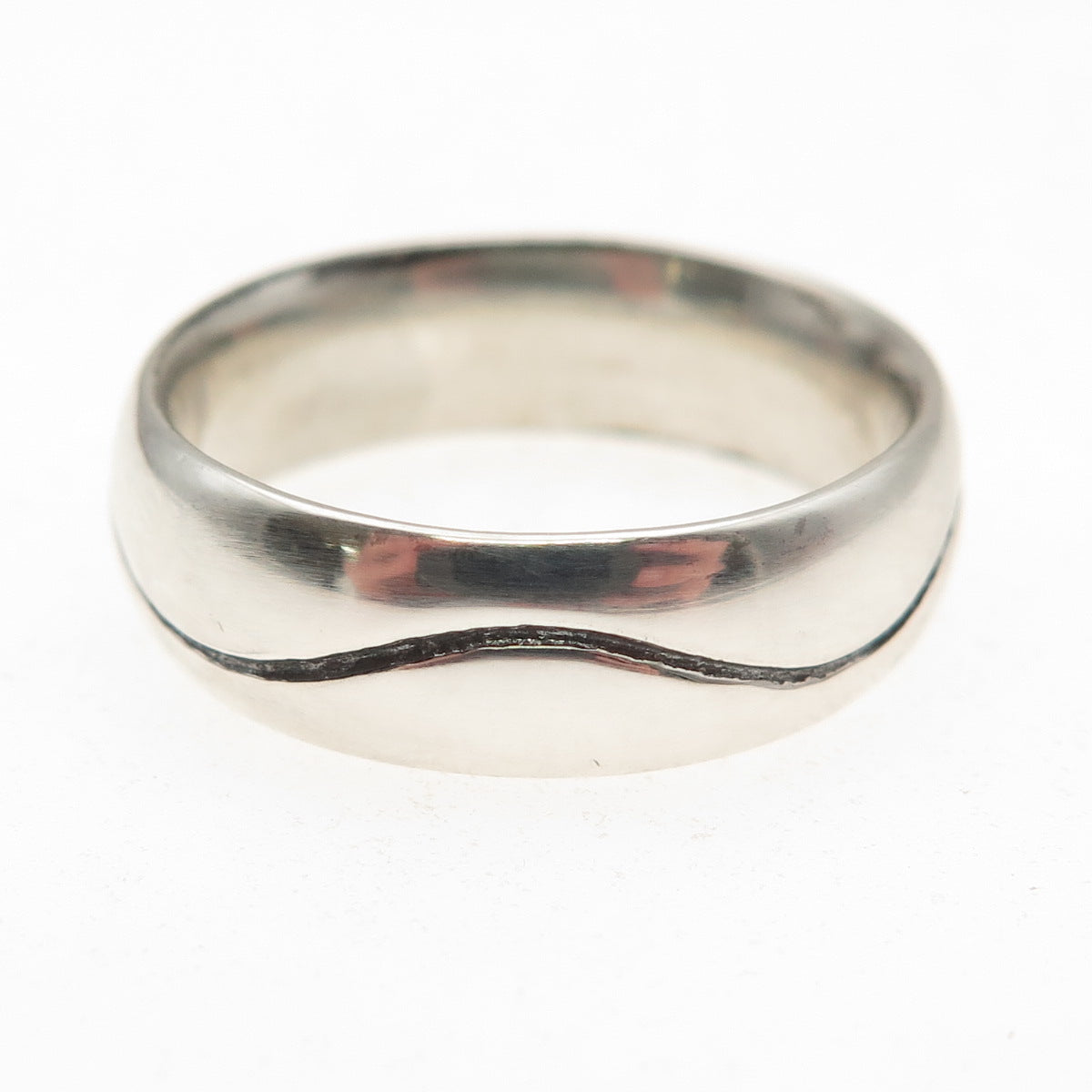 925 Sterling Silver Vintage Wave Oxidized Band Ring Size 10.25