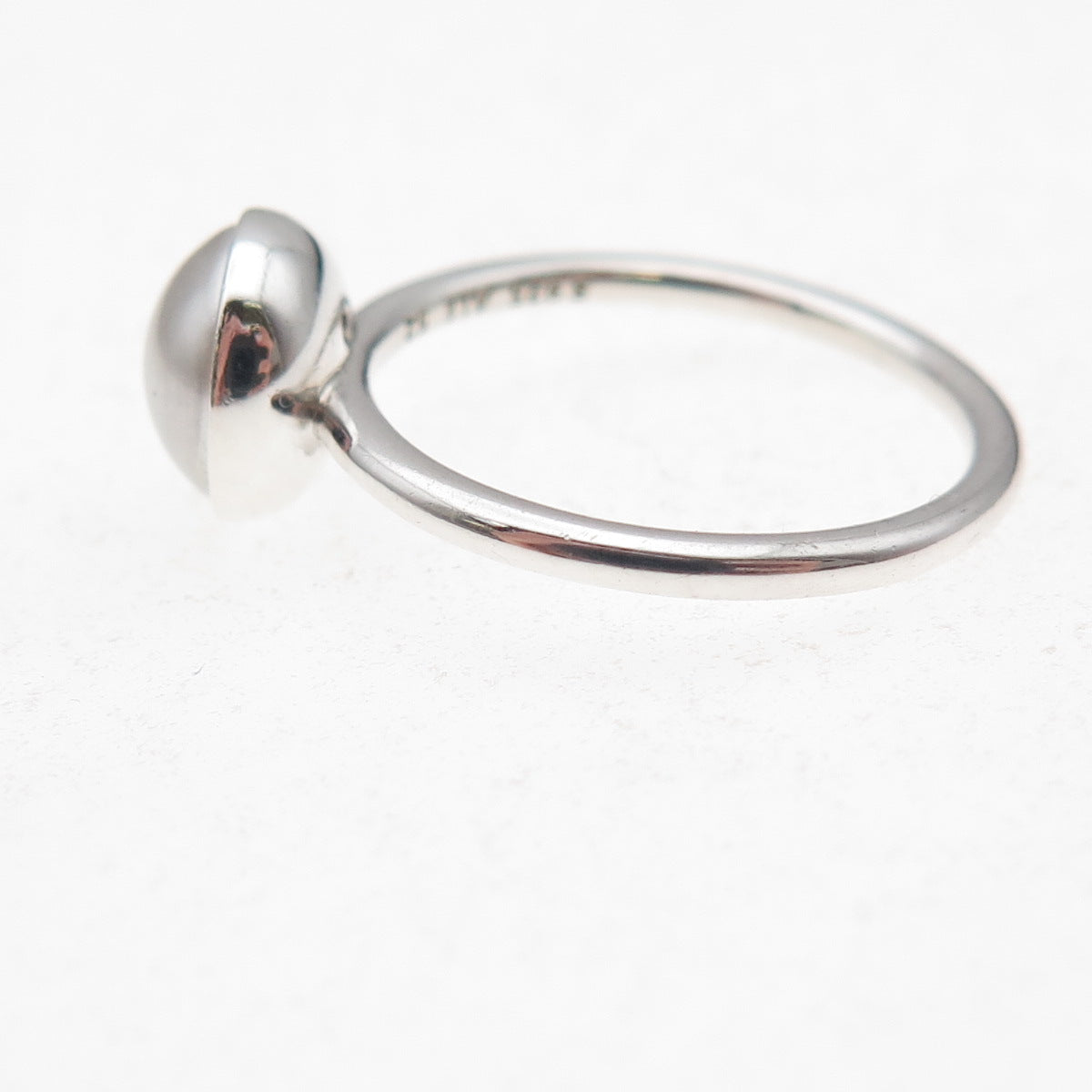 Pandora 925 Sterling Silver Faux Pearl Poetic Droplet Ring Size 6
