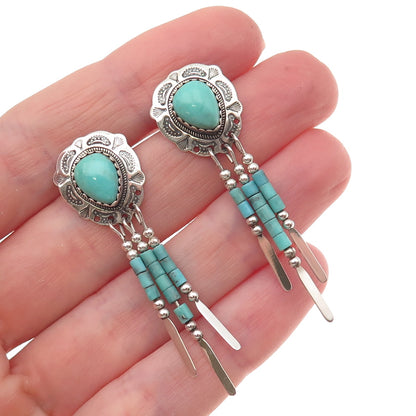 Quoc Turquoise Old Pawn 925 Sterling Silver Vintage Southwestern Dangle Earrings