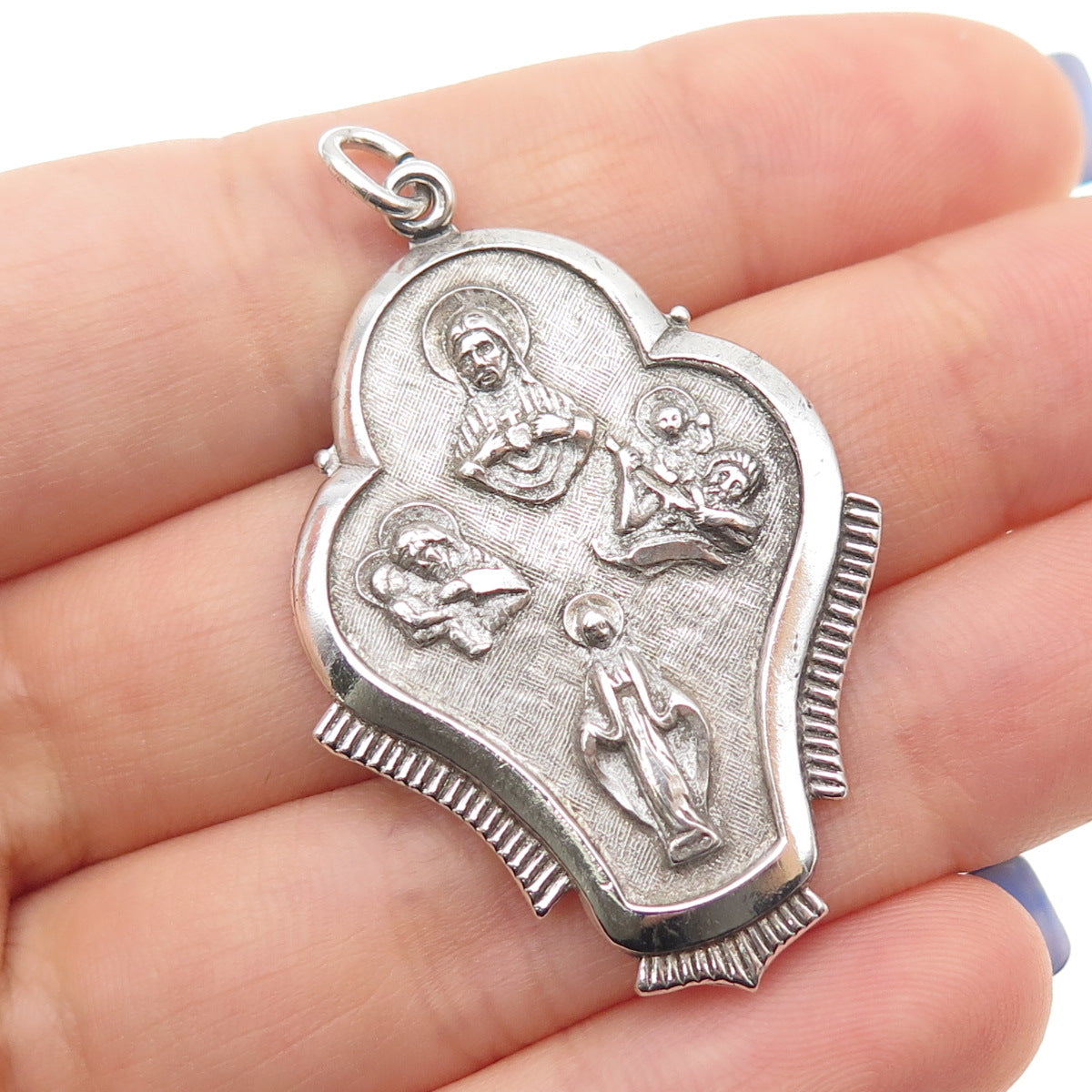 THEDA 925 Sterling Silver Antique Art Deco 4-Way Religious Medal Pendant