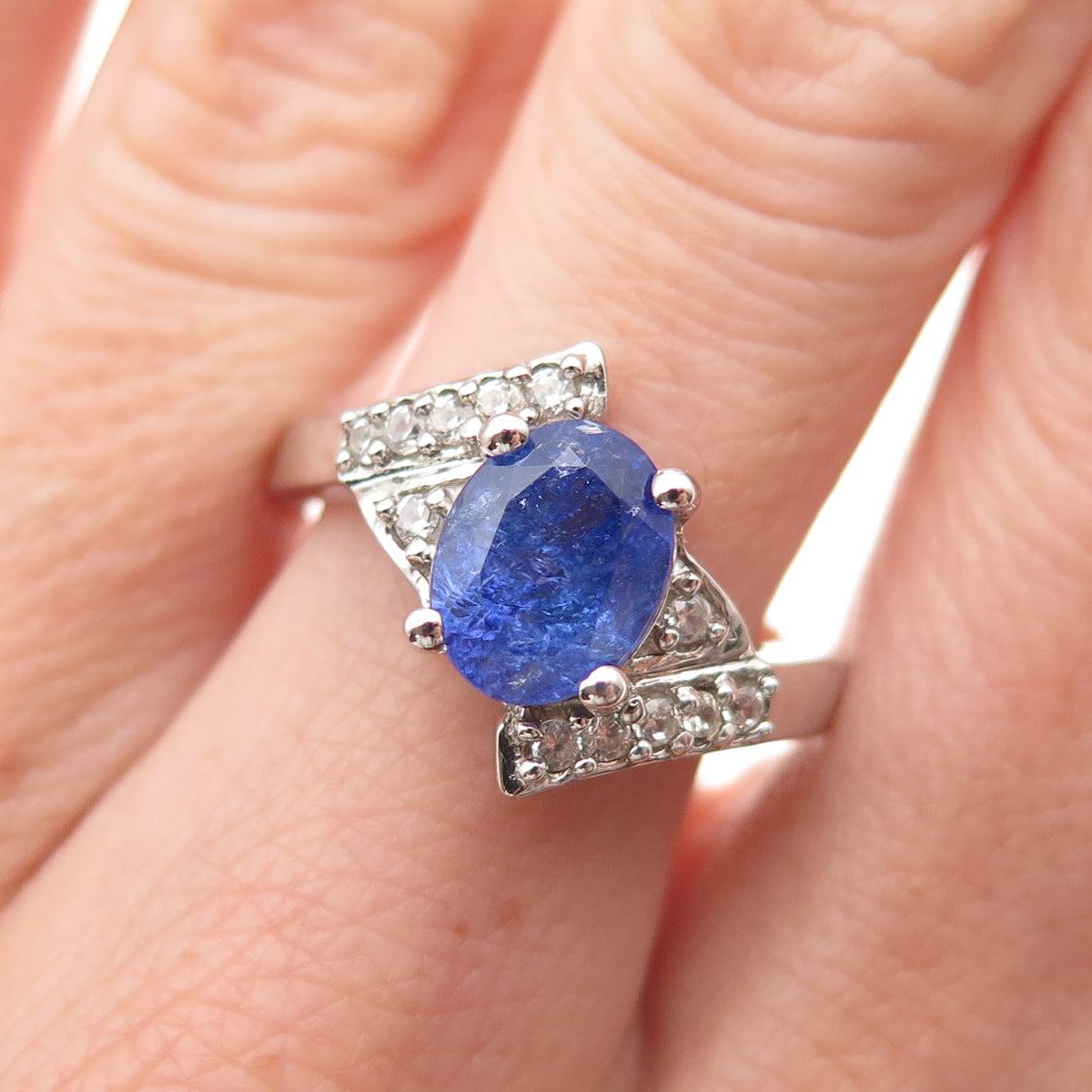 RJ Graziano 925 Sterling Silver Real Tanzanite & White Topaz Ring Size 8