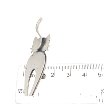 Beau 925 Sterling Silver Vintage Modernist Cat Oxidized Pin Brooch