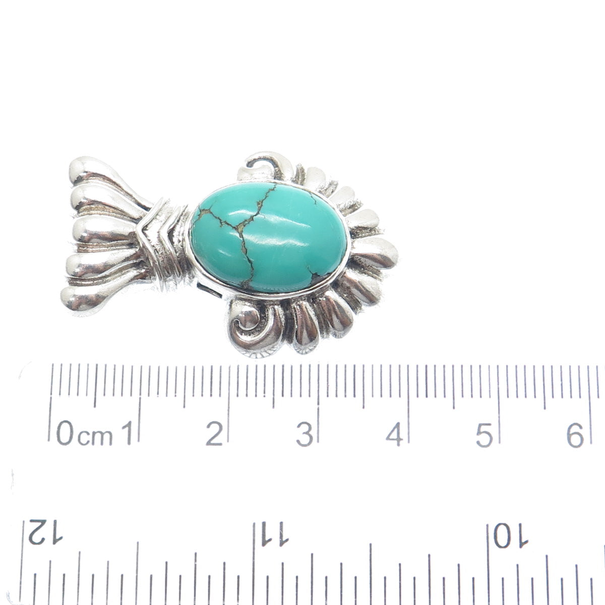 925 Sterling Silver Vintage Real Kingman Turquoise Ribbed Oxidized Slide Pendant