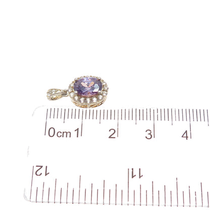 925 Sterling Silver Gold Plated Real Amethyst & White Topaz Minimalist Pendant