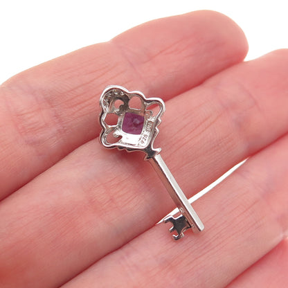 Sun 925 Sterling Silver Real Diamond & Amethyst Floral Key Slide Charm Pendant
