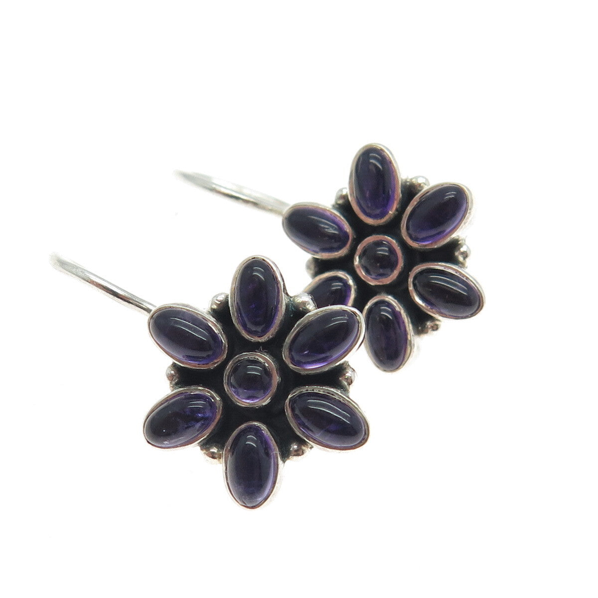 DOUG PAULUS 925 Sterling Silver Vintage Real Amethyst Flower Earrings
