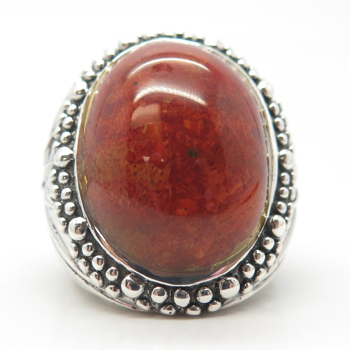925 Sterling Silver Vintage Real Spiny Oyster Shell Granulated Dome Ring Size 7