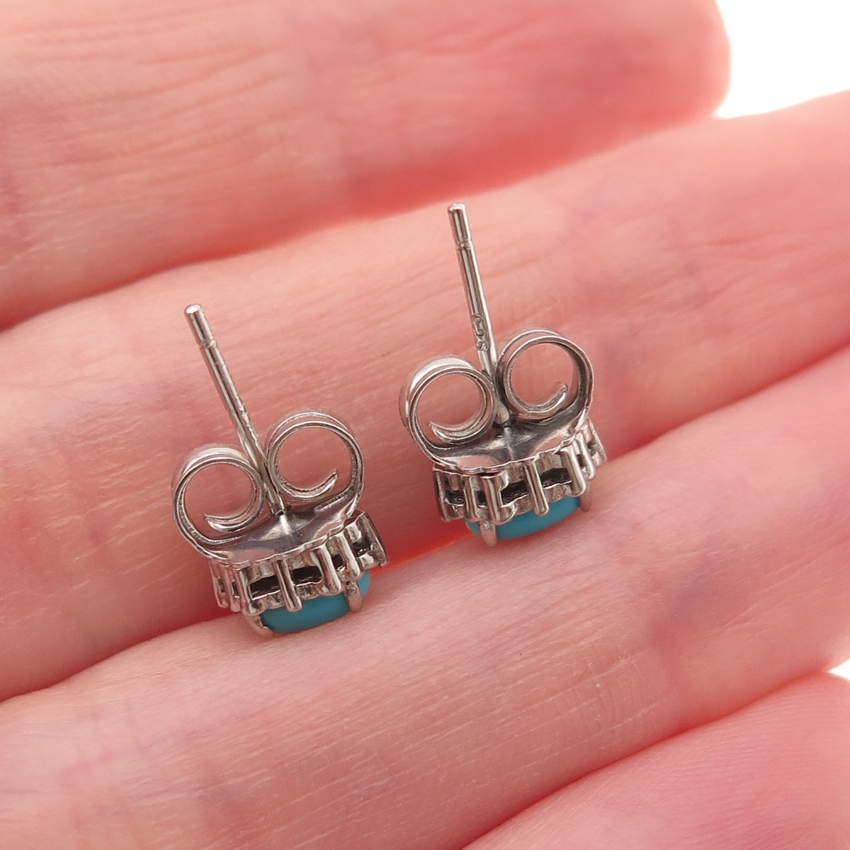 925 Sterling Silver Real Sleeping Beauty Turquoise Stud Earrings
