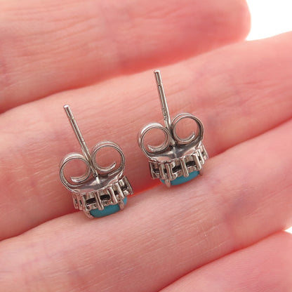 925 Sterling Silver Real Sleeping Beauty Turquoise Stud Earrings
