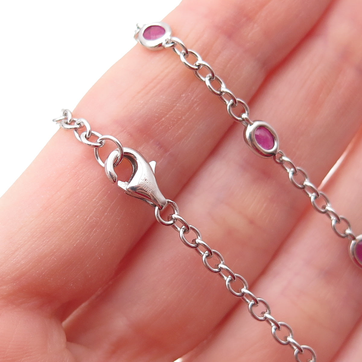 J. Stella 925 Sterling Silver Real Ruby By The Yard Cable Chain Necklace 24"