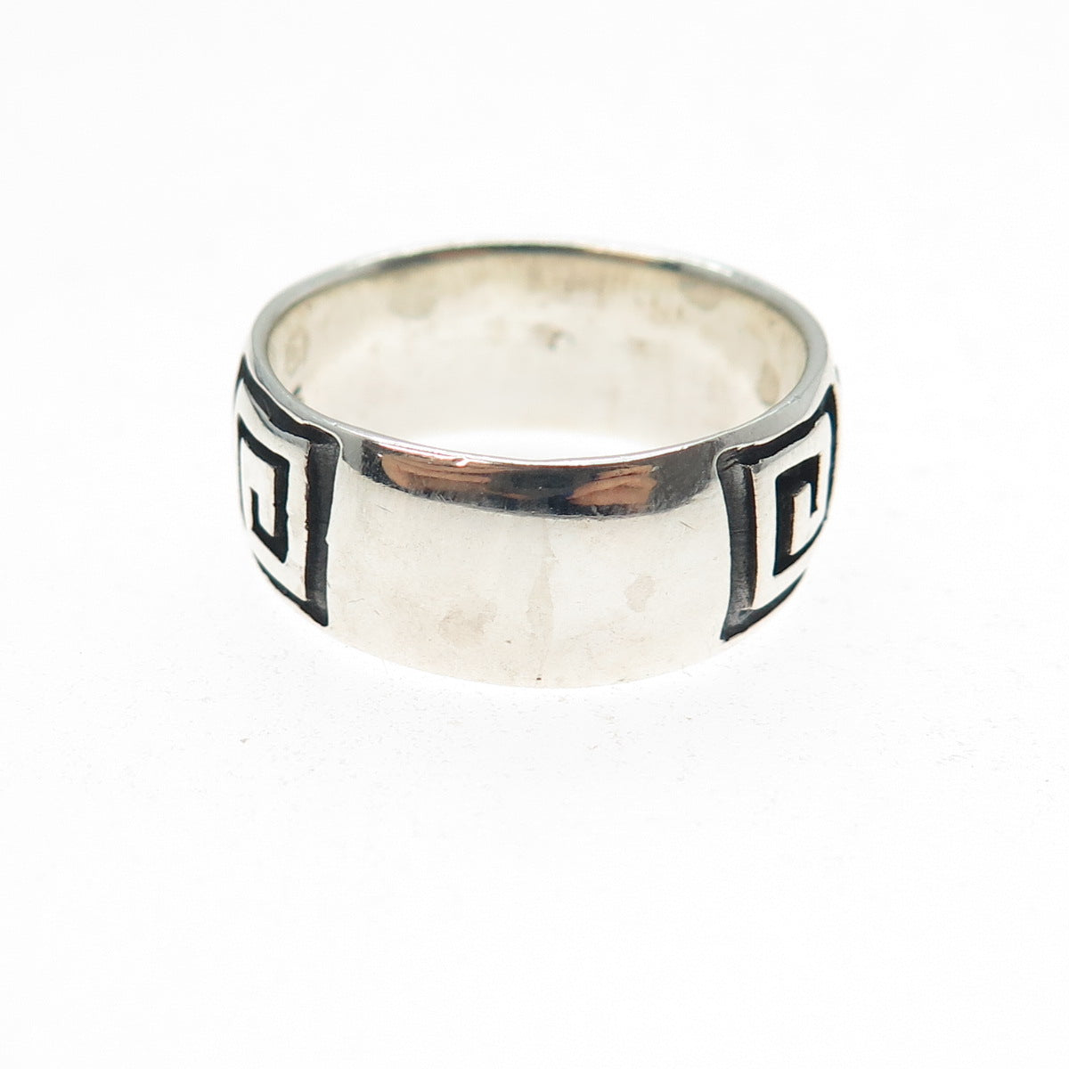 925 Sterling Silver Vintage Greek Maze Oxidized Band Ring Size 9.25