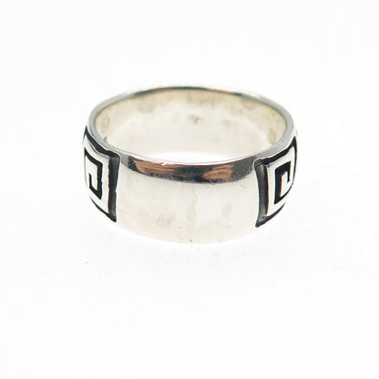 925 Sterling Silver Vintage Greek Maze Oxidized Band Ring Size 9.25