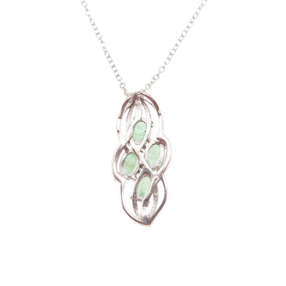 925 Sterling Silver Real Oval-Cut Emerald & C Z Cable Chain Necklace 18"