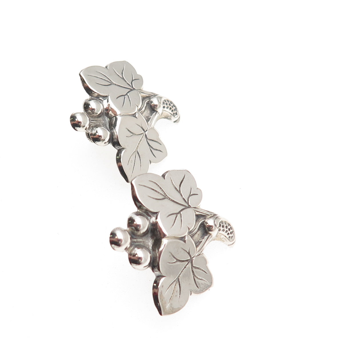 925 Sterling Silver Antique Art Deco Floral Oxidized Screw Back Earrings