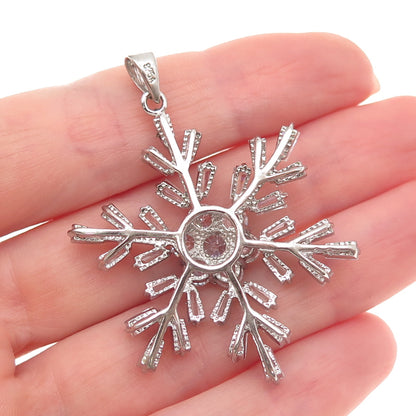 925 Sterling Silver Round & Tapered Baguette-Cut C Z Snowflake Charm Pendant