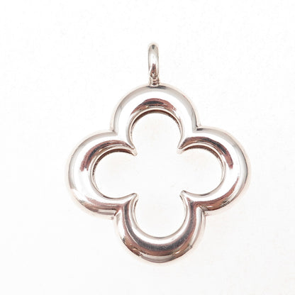 925 Sterling Silver Vintage 4-Leaf Floral Heavy 25.6g Pendant