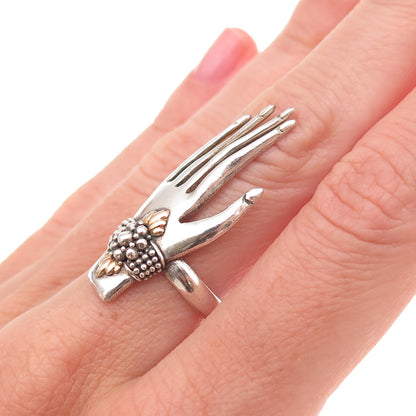 925 Sterling Silver 2-Tone Vintage Ladies Hand Oxidized Ring Size 6.75