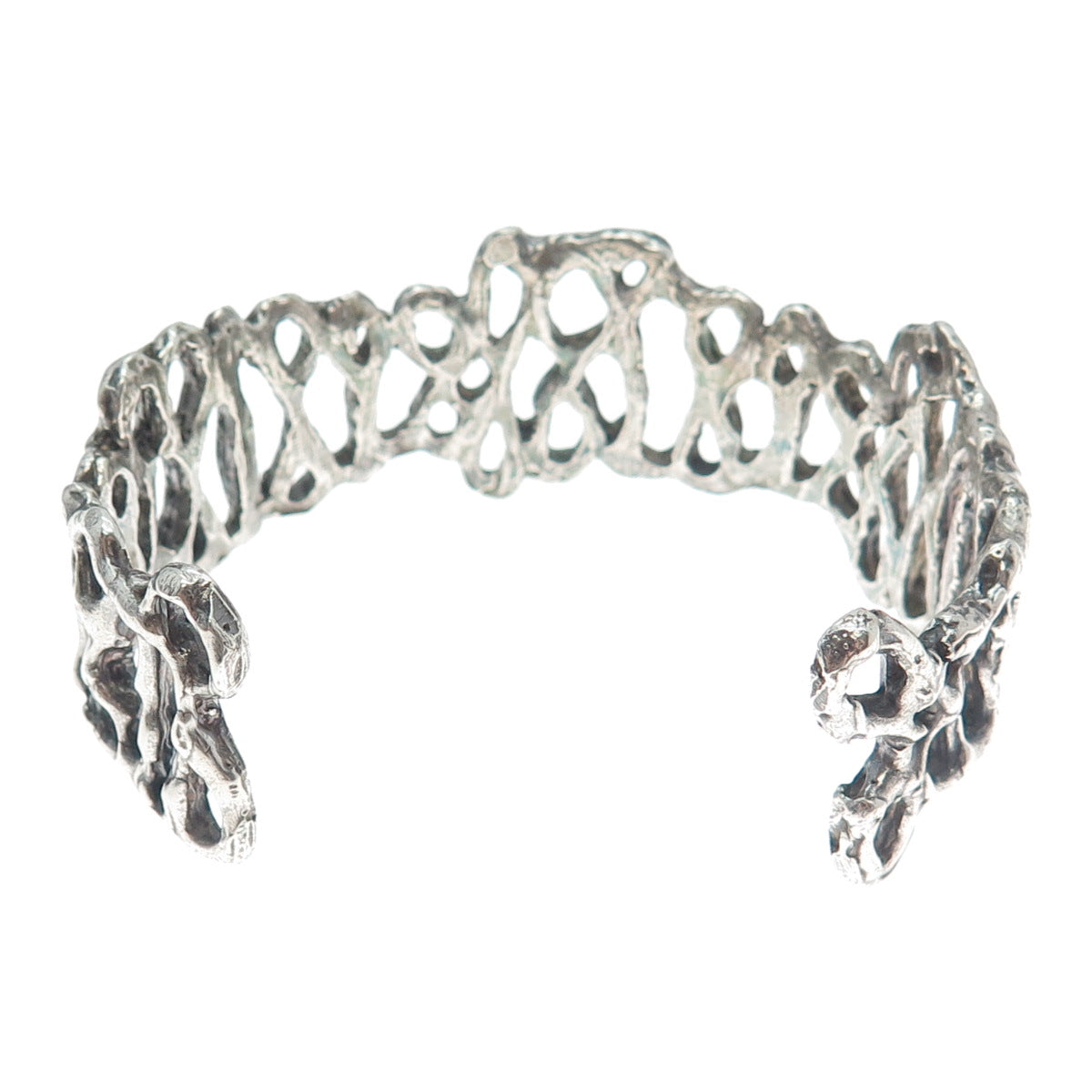 925 Sterling Silver Vintage Modernist Brutalist Adjustable Cuff Bracelet 7"