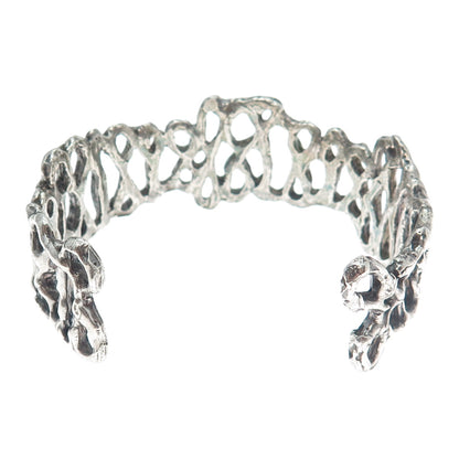 925 Sterling Silver Vintage Modernist Brutalist Adjustable Cuff Bracelet 7"