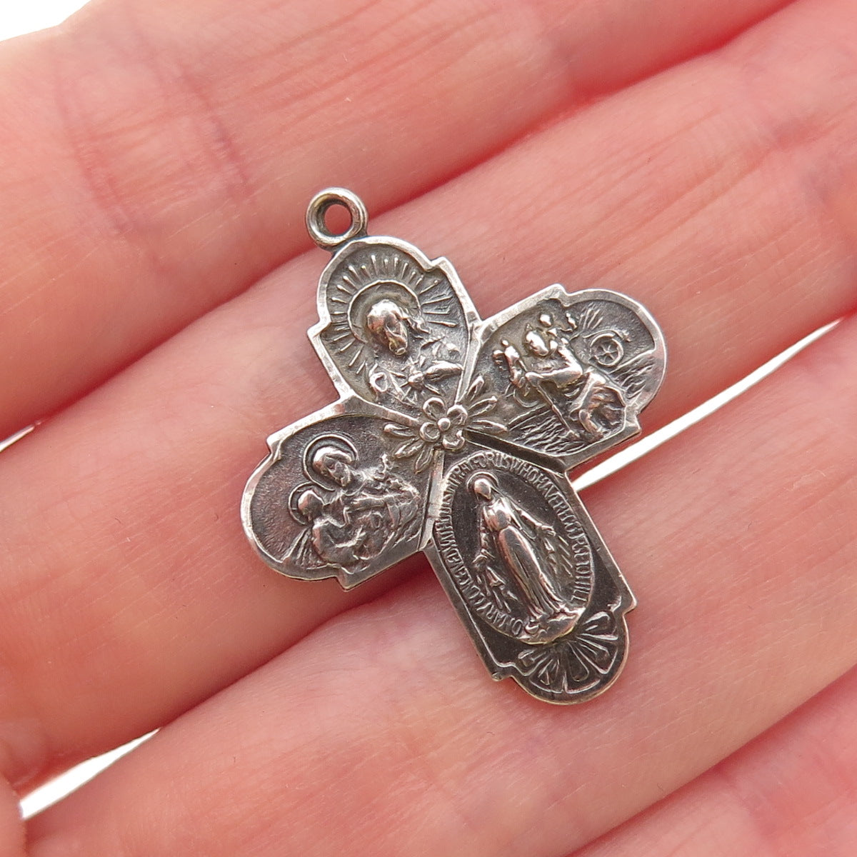925 Sterling Silver Antique Art Deco 4-Way Cross Catholic Oxidized Pendant