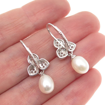 ESPO Joseph Esposito 925 Sterling Silver Real Pearl & C Z Floral Earrings