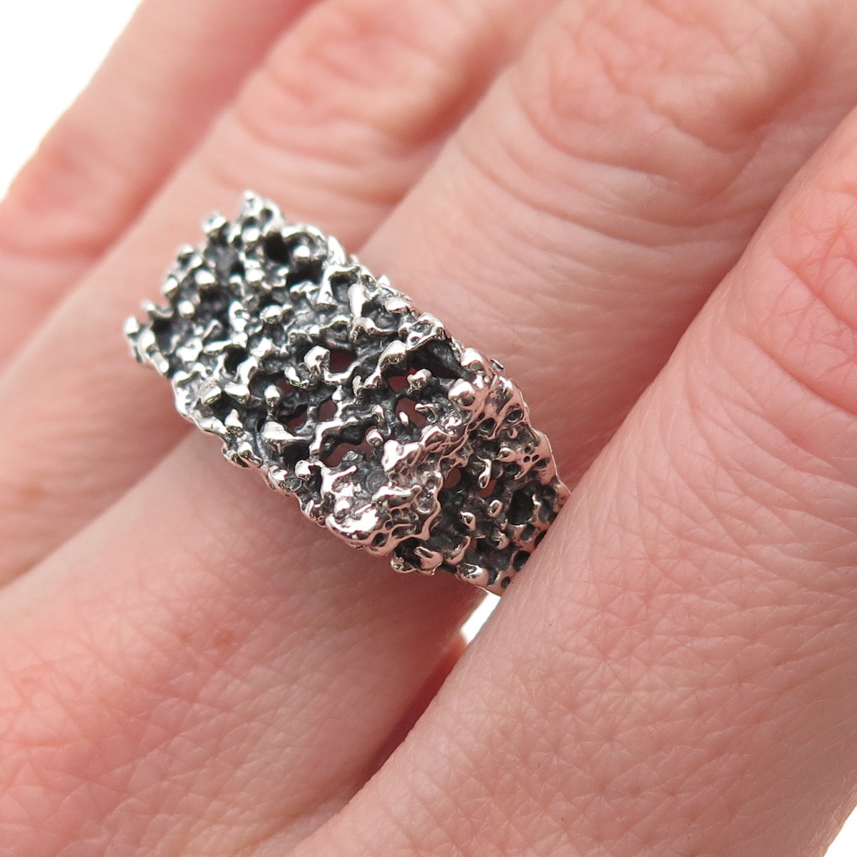 Ostby & Barton 925 Sterling Silver Vintage Modernist Nugget Oxidized Ring Size 9