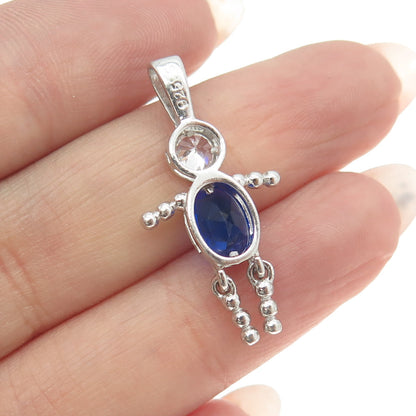 925 Sterling Silver Vintage Blue & WhiteC Z September Birthstone Boy Pendant