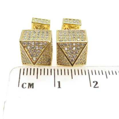 925 Sterling Silver Gold Plated Round-Cut C Z Pyramid Earrings