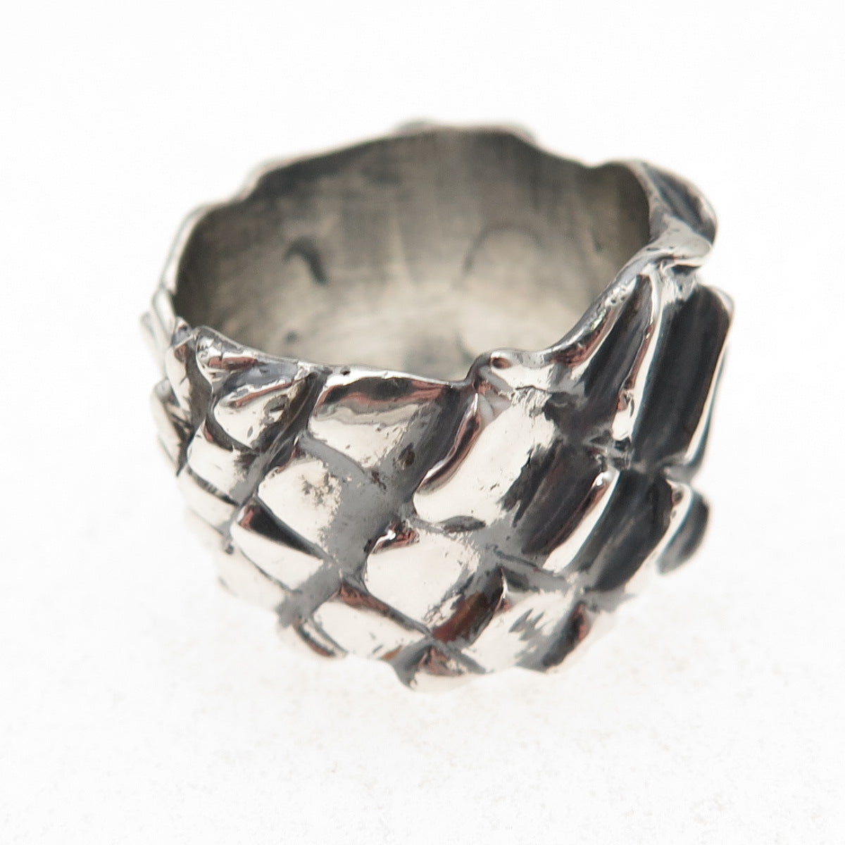 925 Sterling Silver Vintage Modernist Dragon Skin Oxidized Ring Size 9.25