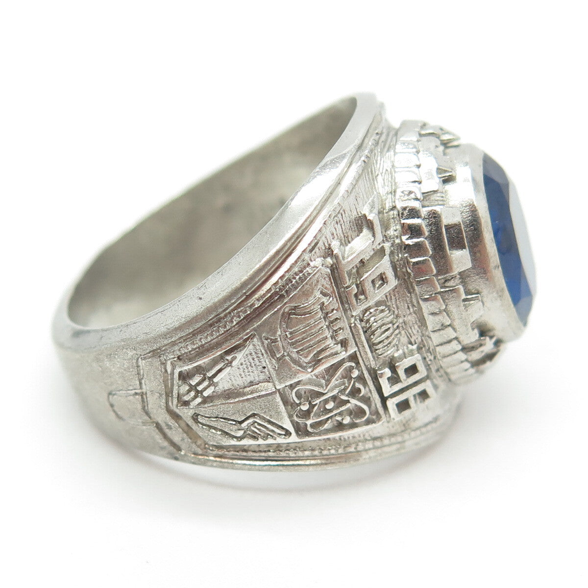 REED & CO Sterling Vintage 1996 Lab-Created Sapphire Totten School Ring Size 8.5