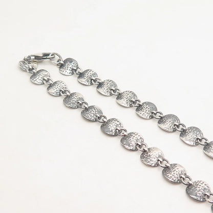 925 Sterling Silver Vintage Hammered Round Link Chain Necklace 16"